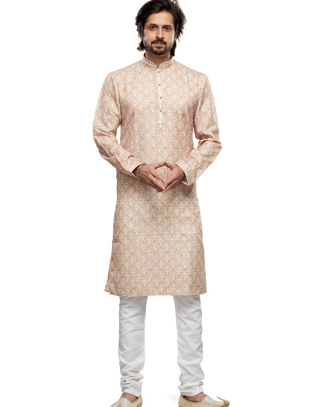 Beige Cotton Kurta Pyjama Set