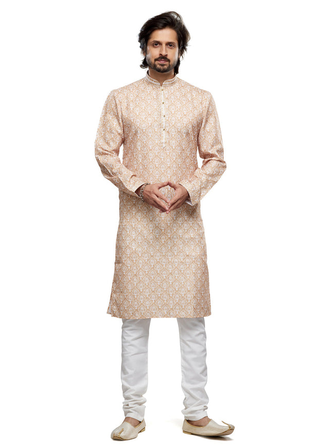 Beige Cotton Kurta Pyjama Set