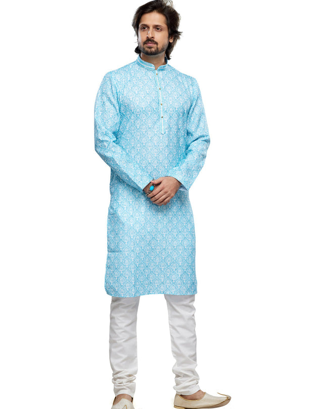 Sky Blue Cotton Kurta Pyjama Set