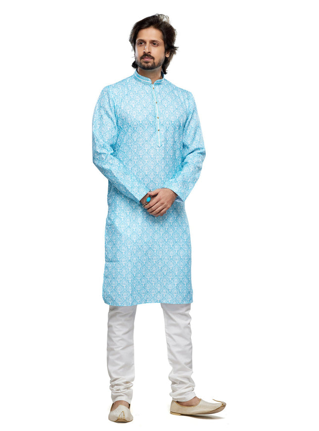 Sky Blue Cotton Kurta Pyjama Set