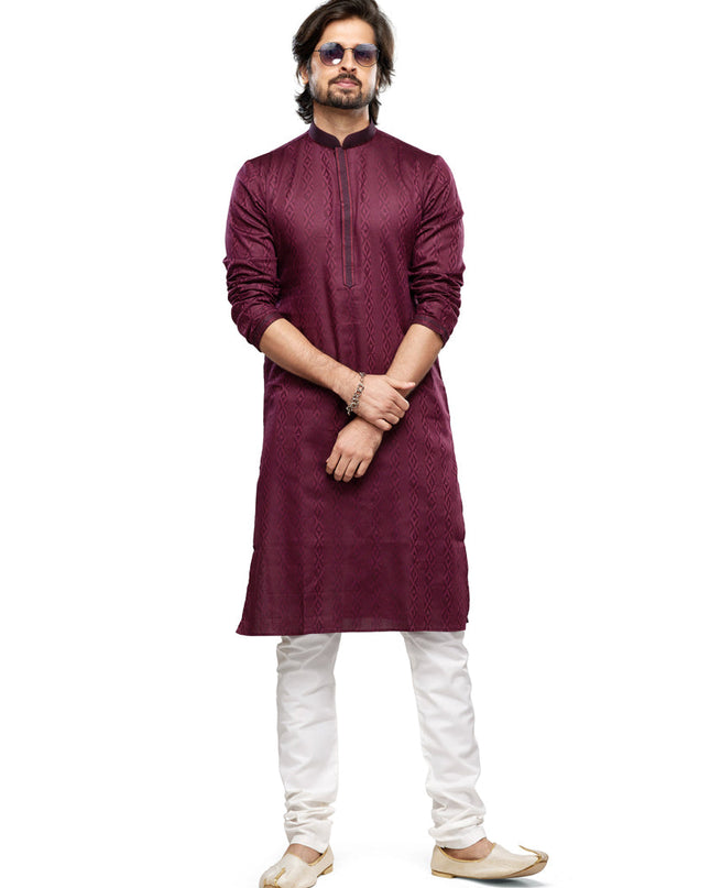Wine Art Silk Kurta Pyjama Set