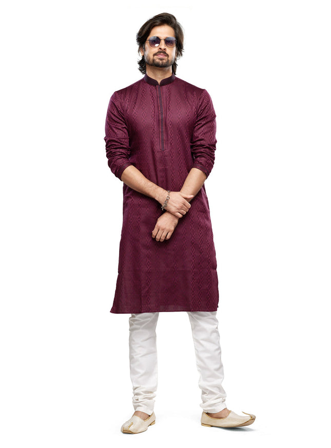 Wine Art Silk Kurta Pyjama Set