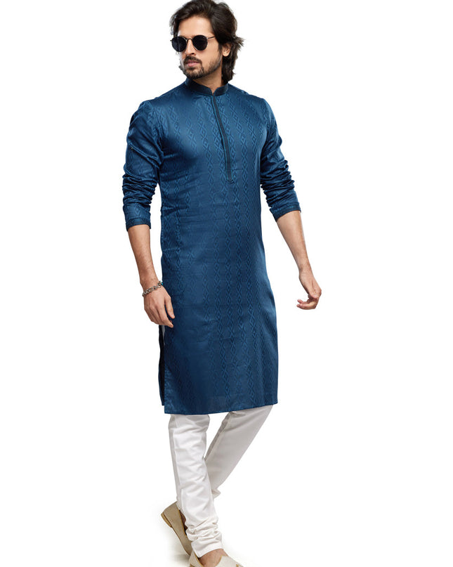 Prussian Blue Art Silk Kurta Pyjama Set