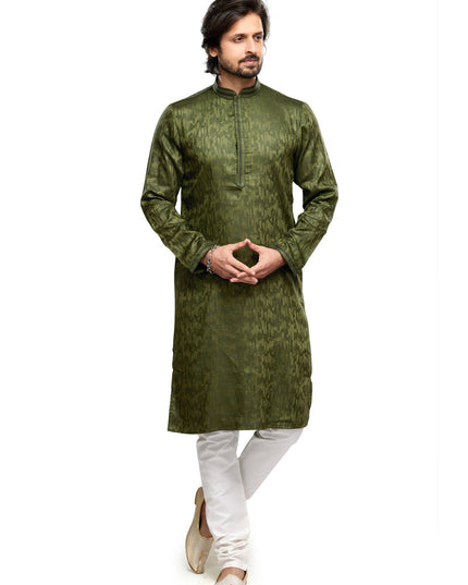 Olive Green Art Silk Kurta Pyjama Set