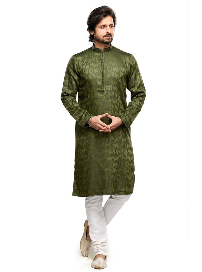 Olive Green Art Silk Kurta Pyjama Set