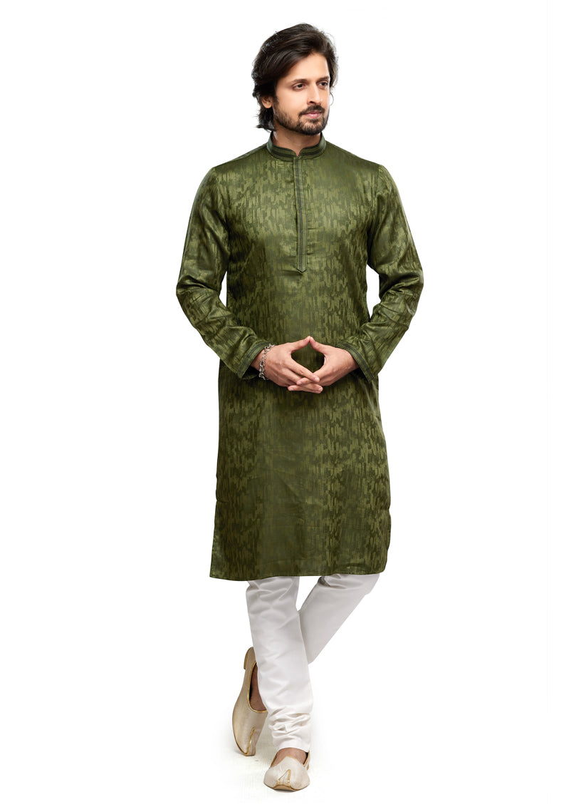 Olive Green Art Silk Kurta Pyjama Set