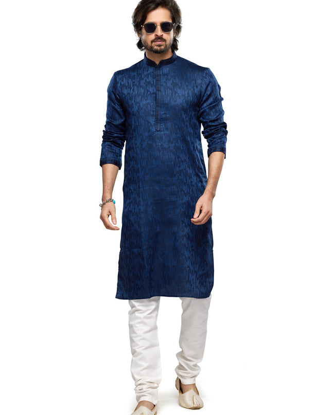 Navy Blue Art Silk Kurta Pyjama Set