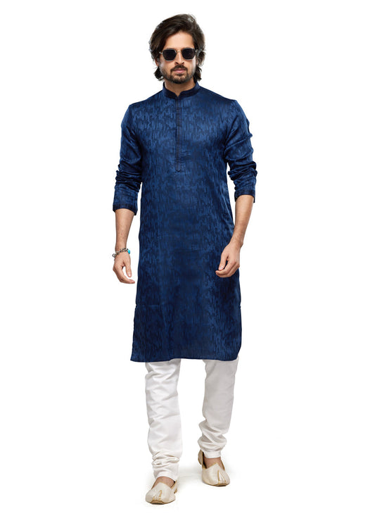 Navy Blue Art Silk Kurta Pyjama Set