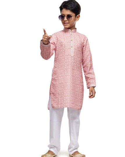 Salmon Pink Boys Kurta Pyjama Set