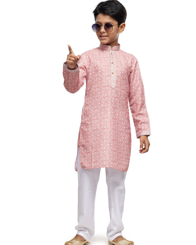 Salmon Pink Boys Kurta Pyjama Set