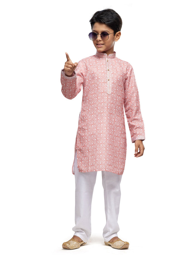 Salmon Pink Boys Kurta Pyjama Set
