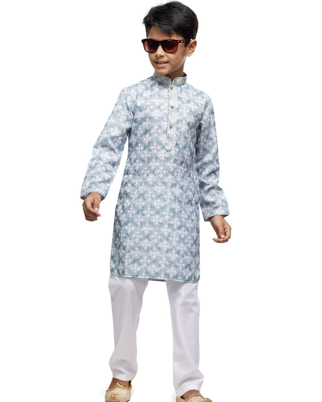 Teal Grey Boys Kurta Pyjama Set