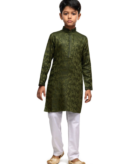 Olive Green Boys Kurta Pyjama Set
