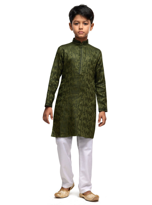 Olive Green Boys Kurta Pyjama Set