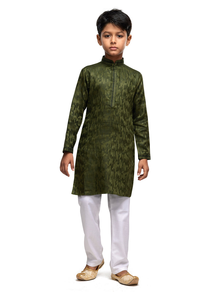 Olive Green Boys Kurta Pyjama Set