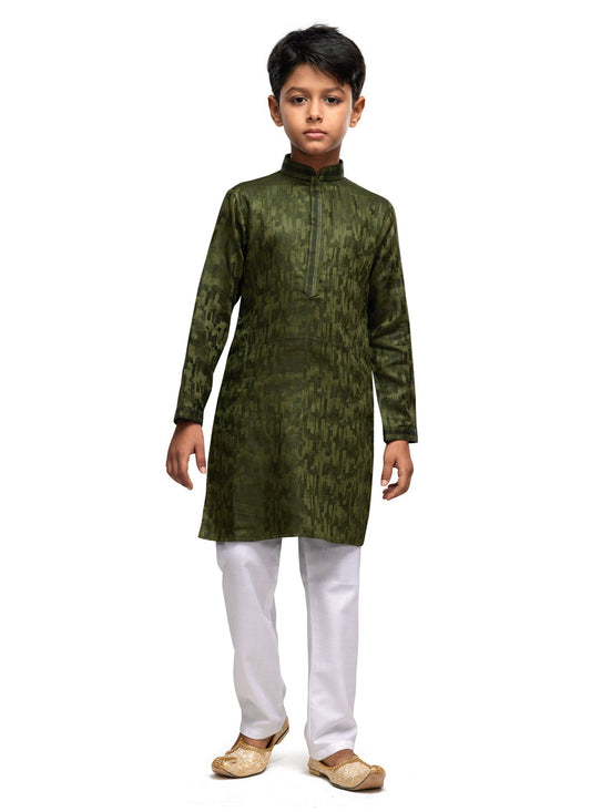 Olive Green Boys Kurta Pyjama Set