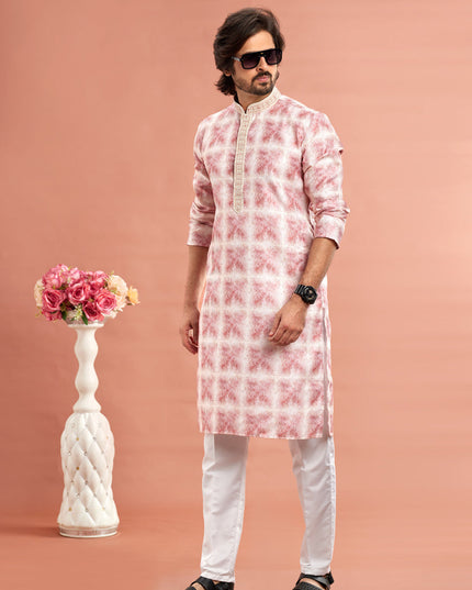 Pink Cotton Mens Kurta Pajama Set