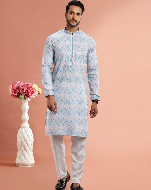 Off White Cotton Mens Kurta Pajama Set