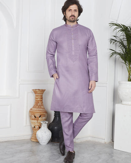 Purple Cotton Kurta Pyajama Set