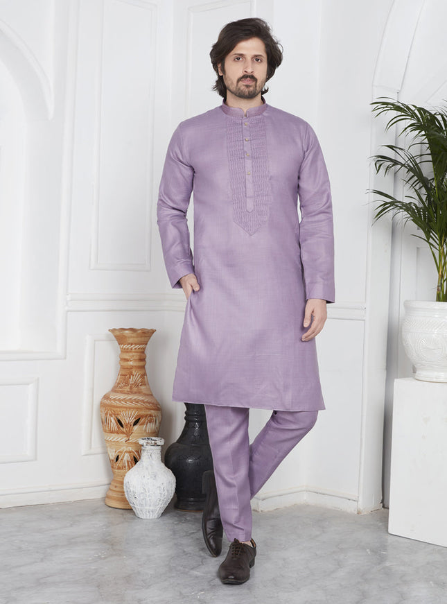 Purple Cotton Kurta Pyajama Set