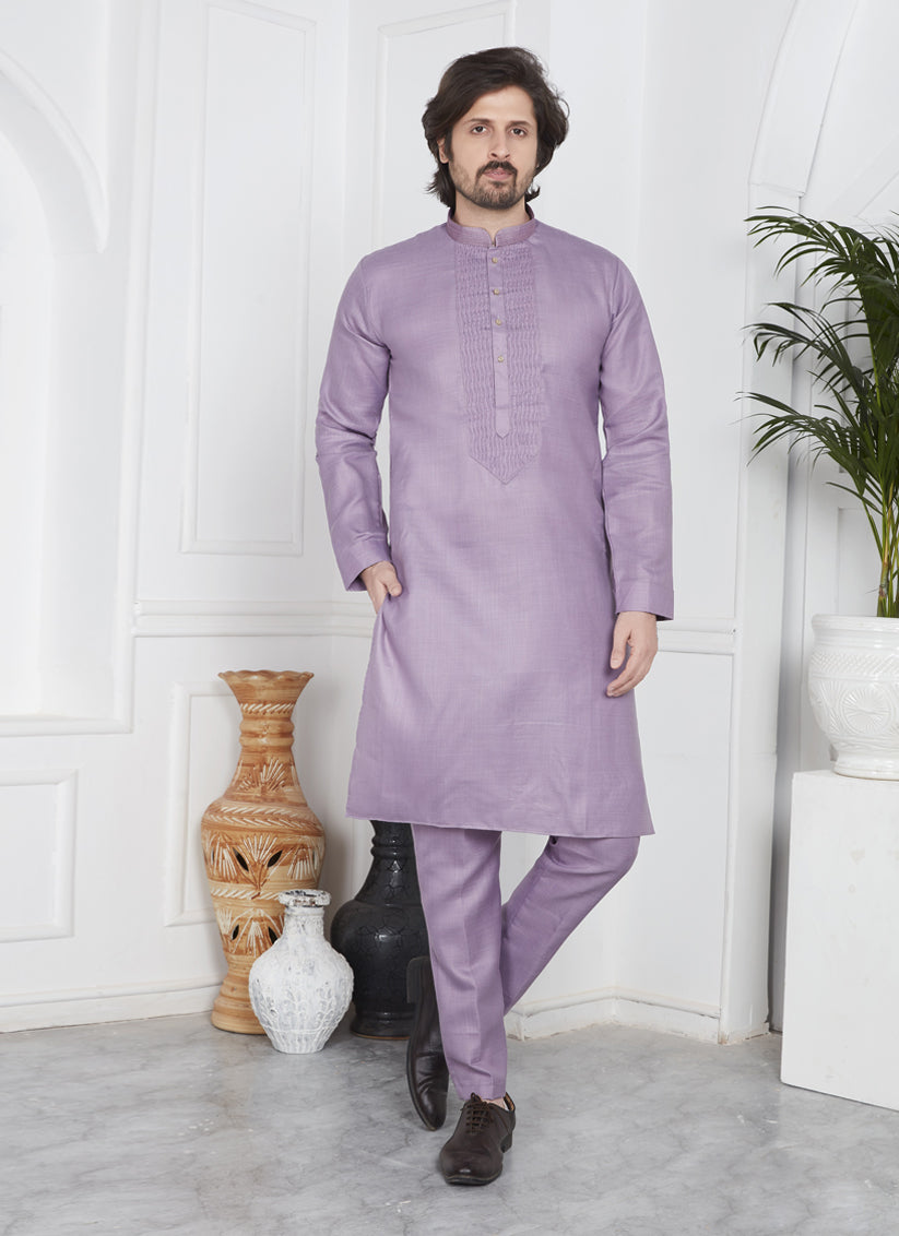 Purple Cotton Kurta Pyajama Set