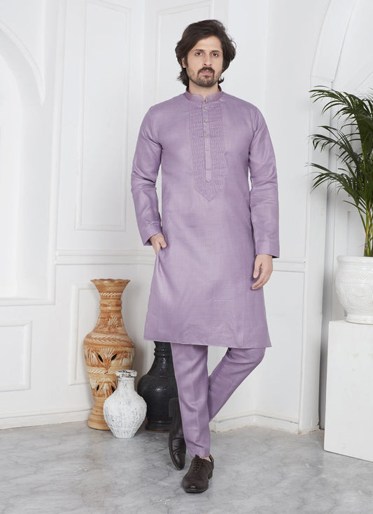 Purple Cotton Kurta Pyajama Set