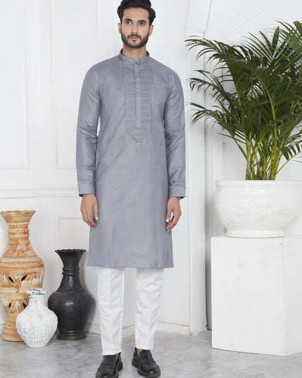 Grey Cotton Kurta Pyajama Set