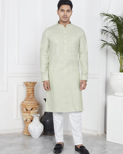 Pista Green Cotton Kurta Pyajama Set