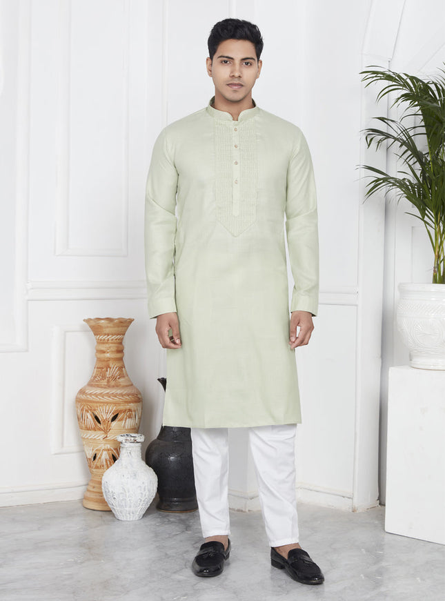 Pista Green Cotton Kurta Pyajama Set