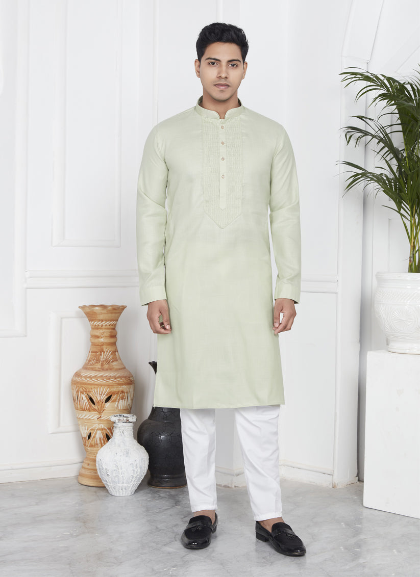Pista Green Cotton Kurta Pyajama Set