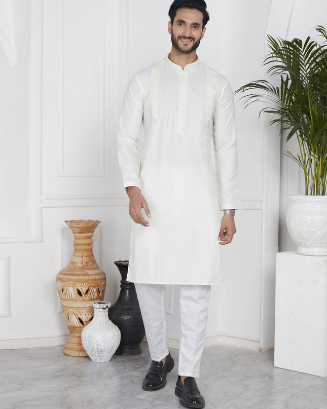 Cream Cotton Kurta Pyajama Set