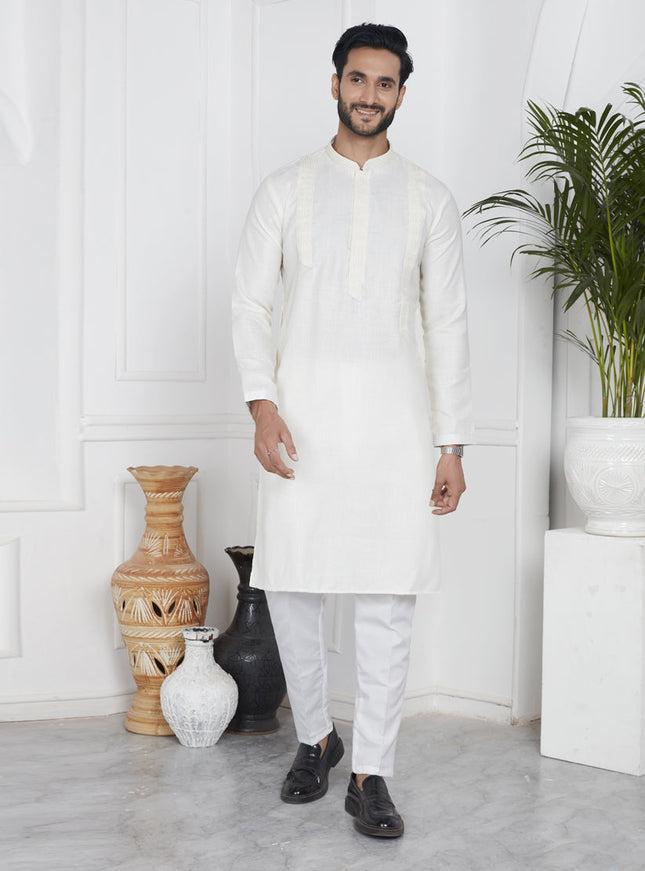 Cream Cotton Kurta Pyajama Set