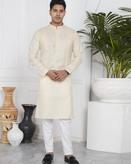Beige Cotton Kurta Pyajama Set