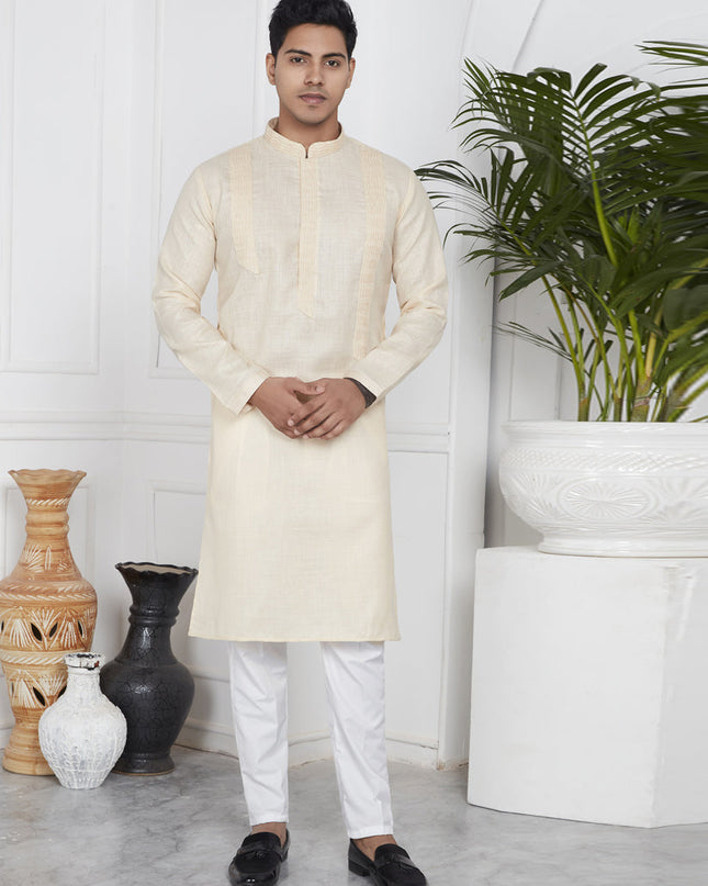 Beige Cotton Kurta Pyajama Set