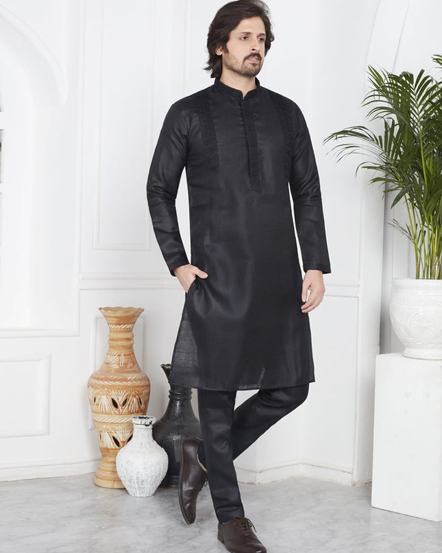 Black Cotton Kurta Pyajama Set