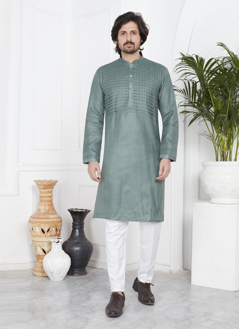 Fern Green Cotton Kurta Pyajama Set