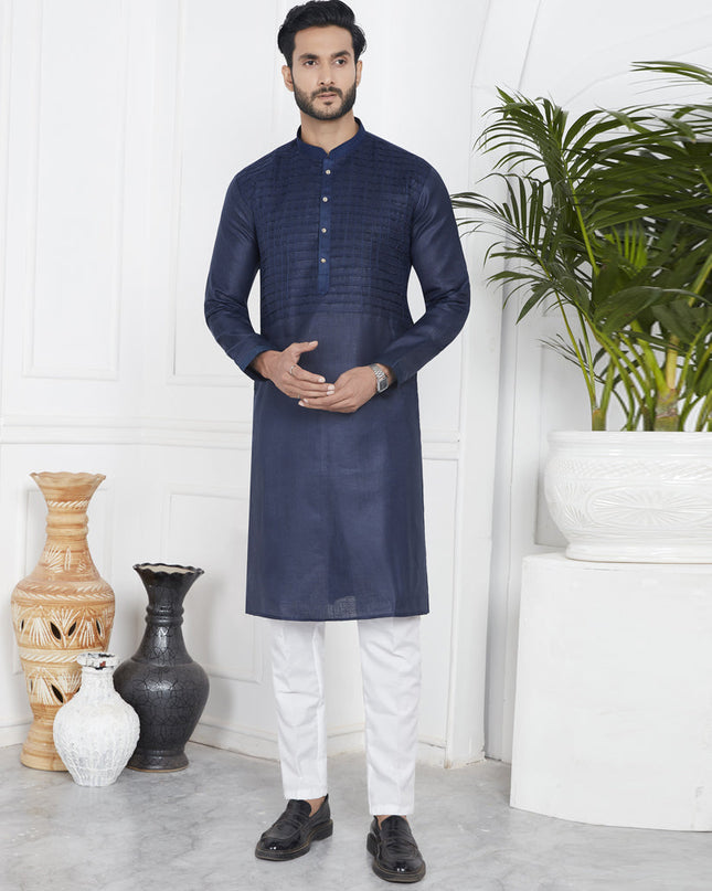 Navy Blue Cotton Kurta Pyajama Set