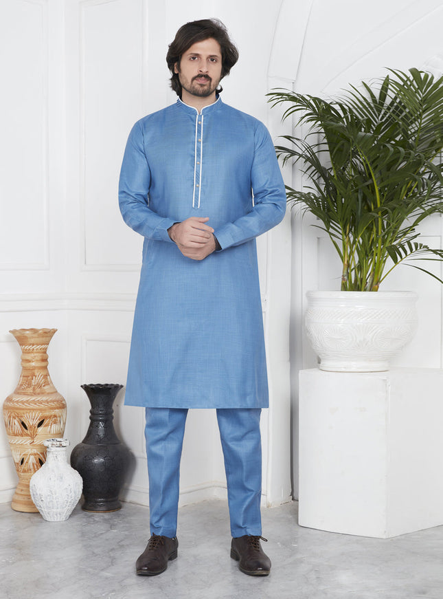 Sky Blue Cotton Kurta Pyajama Set
