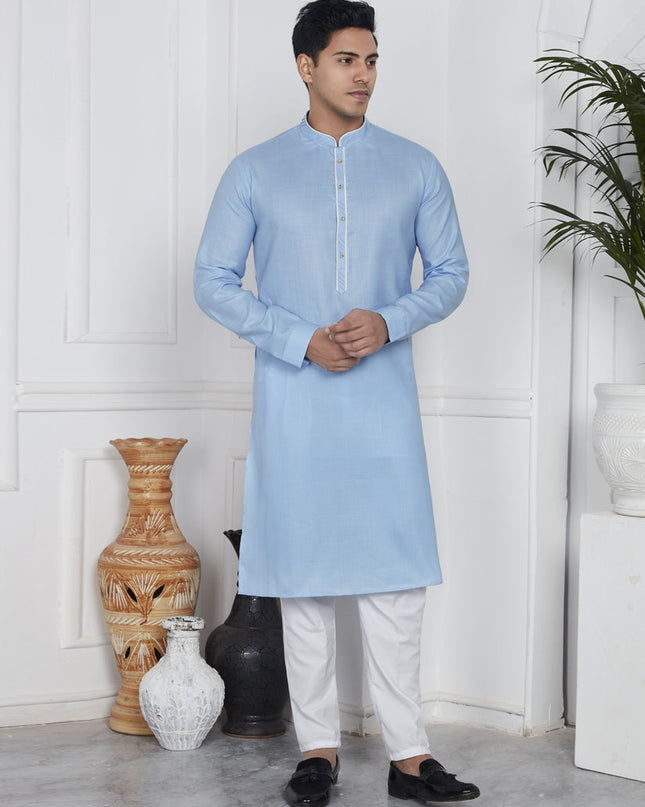 Sky Blue Cotton Kurta Pyajama Set