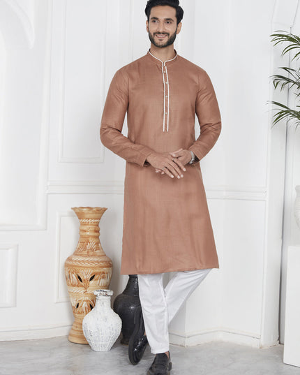 Brown Cotton Kurta Pyajama Set
