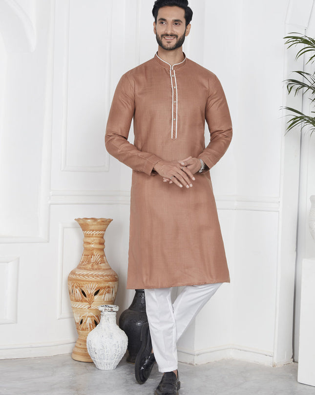 Brown Cotton Kurta Pyajama Set