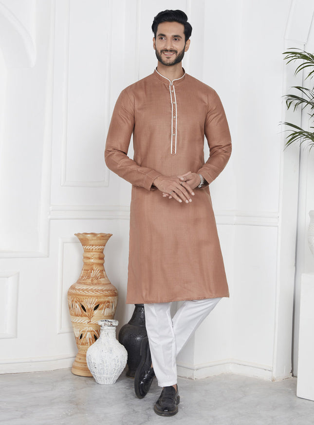 Brown Cotton Kurta Pyajama Set