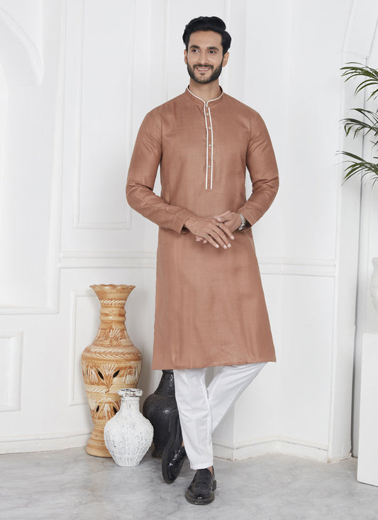 Brown Cotton Kurta Pyajama Set