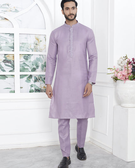 Purple Cotton Kurta Pyajama Set