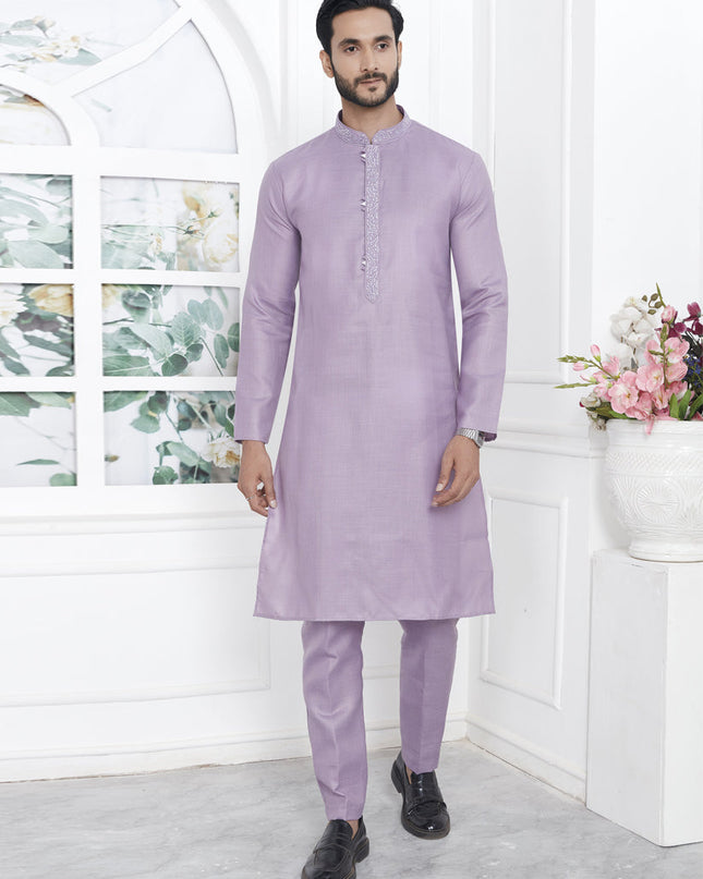 Purple Cotton Kurta Pyajama Set