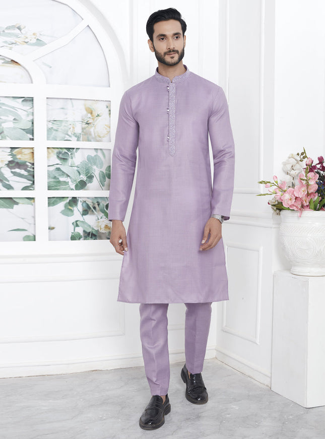 Purple Cotton Kurta Pyajama Set