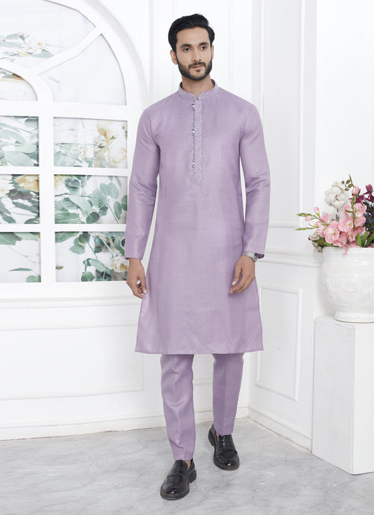 Purple Cotton Kurta Pyajama Set