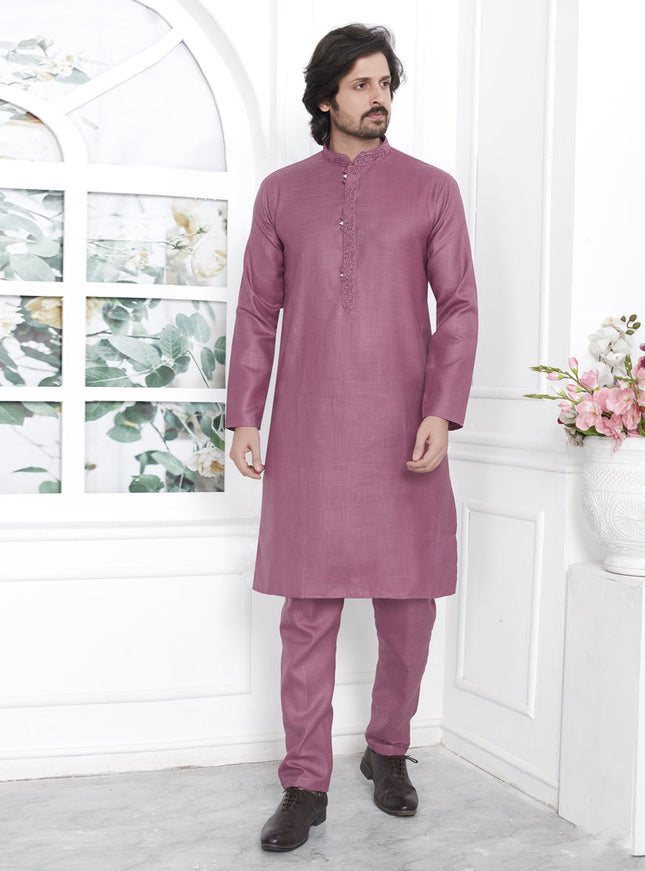 Rouge Pink Cotton Kurta Pyajama Set