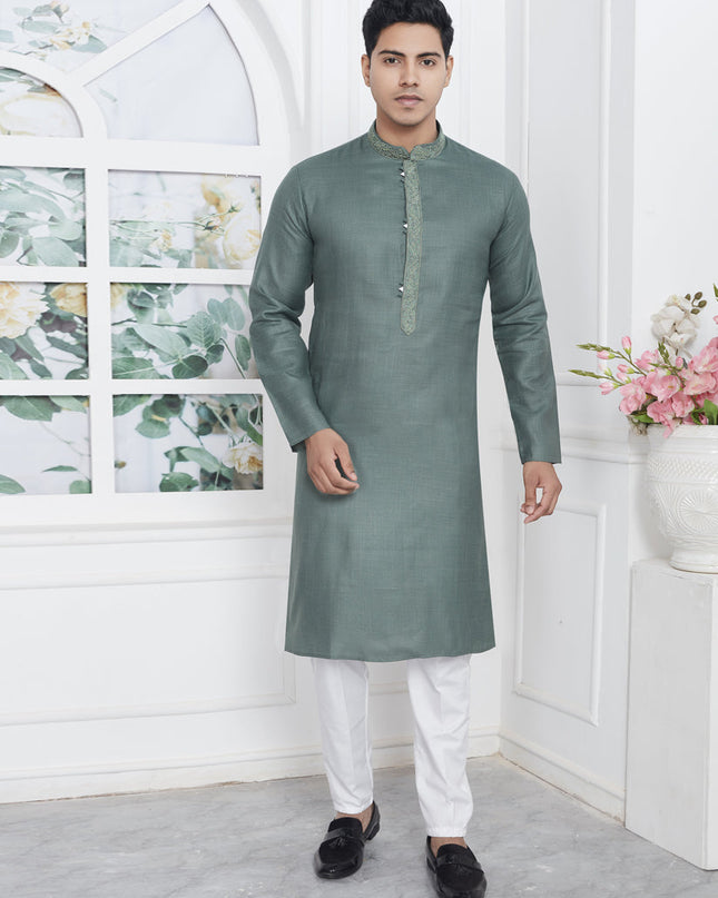 Fern Green Cotton Kurta Pyajama Set