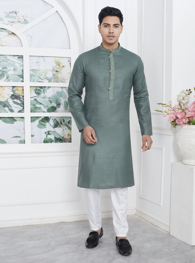 Fern Green Cotton Kurta Pyajama Set